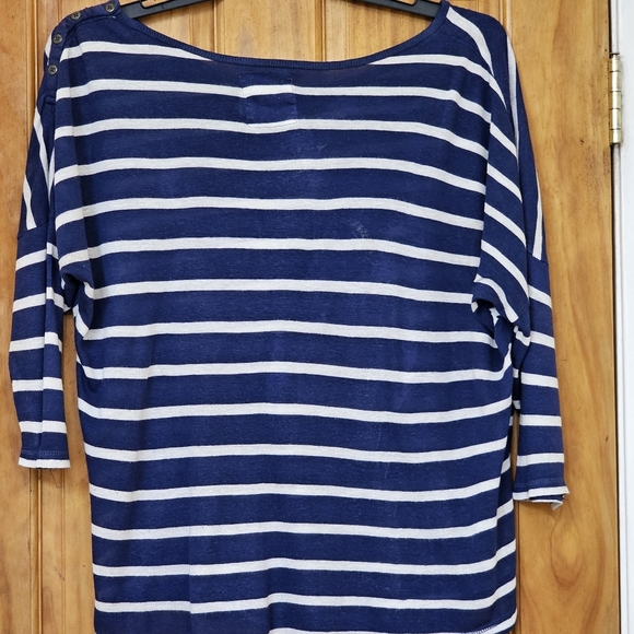 H&M L.O.G.G Navy Royal Blue Stripe 3/4 Sleeve Top, Size M - Picture 2 of 6